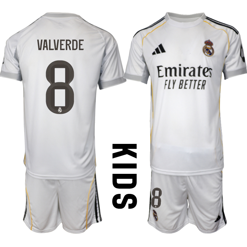 Youth 2025-2026 Club Real Madrid home white #8 Soccer Jersey  01